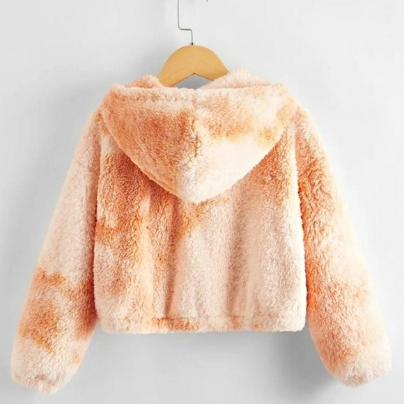 TEDDY JACKET | Hooded Orange Zip-Up, Tie Dye Faux Fur Sizes: 9 & 11/12 Years Old - Picture 2 of 5